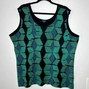 Misook abstract artsy plus size 3X sleeveless blue/green top